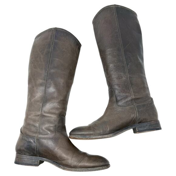 Frye Taupe Leather Melissa Button Riding Boots Size 7.5 Pull On Made in Mexico - Picture 5 of 10